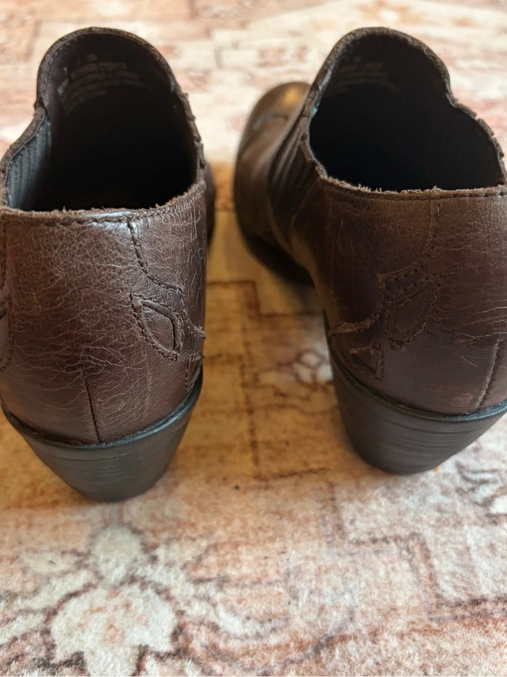 Born Dark Brown Leather Ankle Booties with Slip-On Elastic Sides
